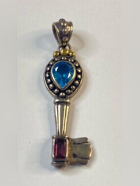 Samuel Benham Sterling Silver 18k Yellow Gold Blue Heart pink Key Pendant BJC